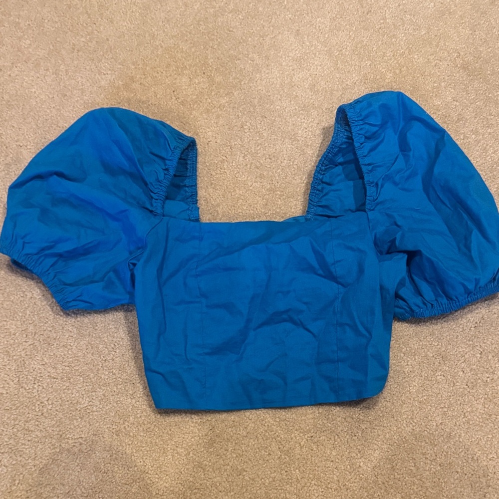 Altar'd State Blue Puff Sleeve Crop Top